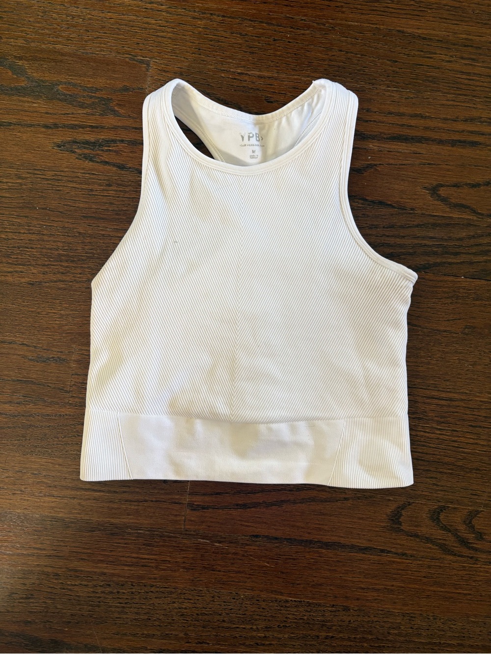 YPB White Ribbed Racerback Sports Bra - Picture 1 of 3